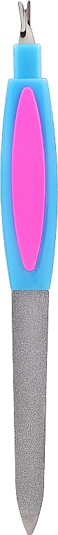 Pilnik metalowy do paznokci z trymerem, 77784, niebiesko-różowy - Top Choice — Zdjęcie N1