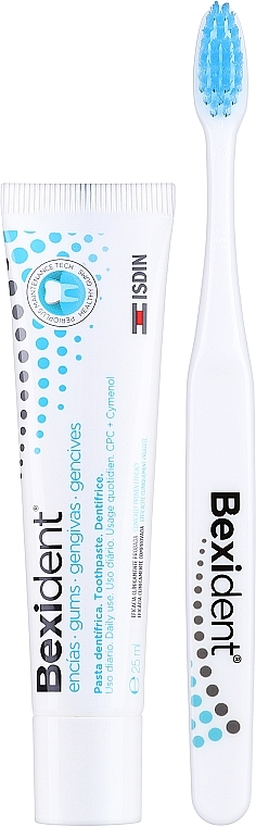 Zestaw - Isdin Bexident Smile&Go Gums Daily Use Kit (toothpaste/25ml + toothbrush/1pcs + bag/1pcs) — Zdjęcie N2