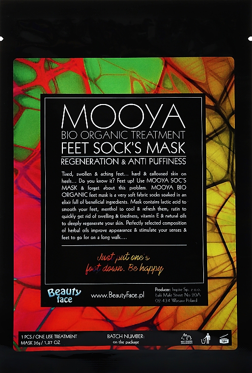 Maska + Serum, Pielęgnacja stóp - Beauty Face Mooya Bio Organic Treatment — Zdjęcie N1