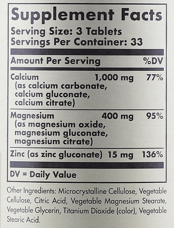 Suplement diety Wapń, magnez + cynk - Solgar Calcium Magnesium Plus Zinc — Zdjęcie N6