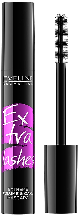 Tusz do rzęs, ekstremalnie pogrubiający i pielęgnujący - Eveline Cosmetics Extra Lashes Volume & Care — Zdjęcie N1