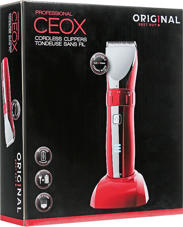 Trymer do włosów, czerwony - Original Best Buy Manual Professional CEOX Cordless Clippers — Zdjęcie N2