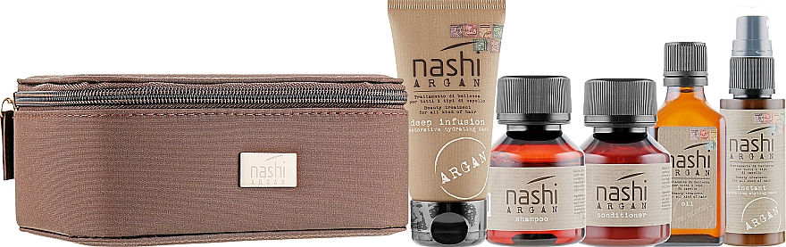 Zestaw podróżny - Nashi Argan All-In (shm/50ml + cond/50ml + oil/30ml + mask/40ml + mask/50ml) — Zdjęcie N2