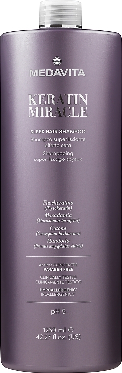 Ultra wygładzający szampon do włosów z efektem jedwabiu - Medavita Keratin Miracle Sleek Hair Shampoo — Zdjęcie N3