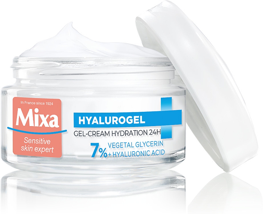 Nawilżający krem-żel do normalnej i wrażliwej skóry twarzy z kwasem hialuronowym i gliceryną - Mixa Hydrating Hyalurogel Intensive Hydration — Zdjęcie N2