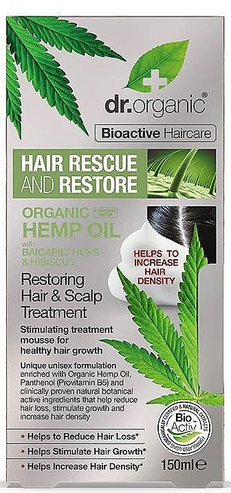 Olej konopny do pielęgnacji włosów i skóry głowy - Dr Organic Bioactive Haircare Hemp Oil Restoring Hair & Scalp Treatment Mousse — Zdjęcie N2