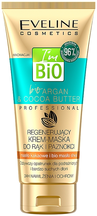 Odżywczy krem-maska do rąk i paznokci - Eveline Cosmetics Bio Aragan & Cocoa Butter Regenerating Hand Cream Mask  — Zdjęcie N1