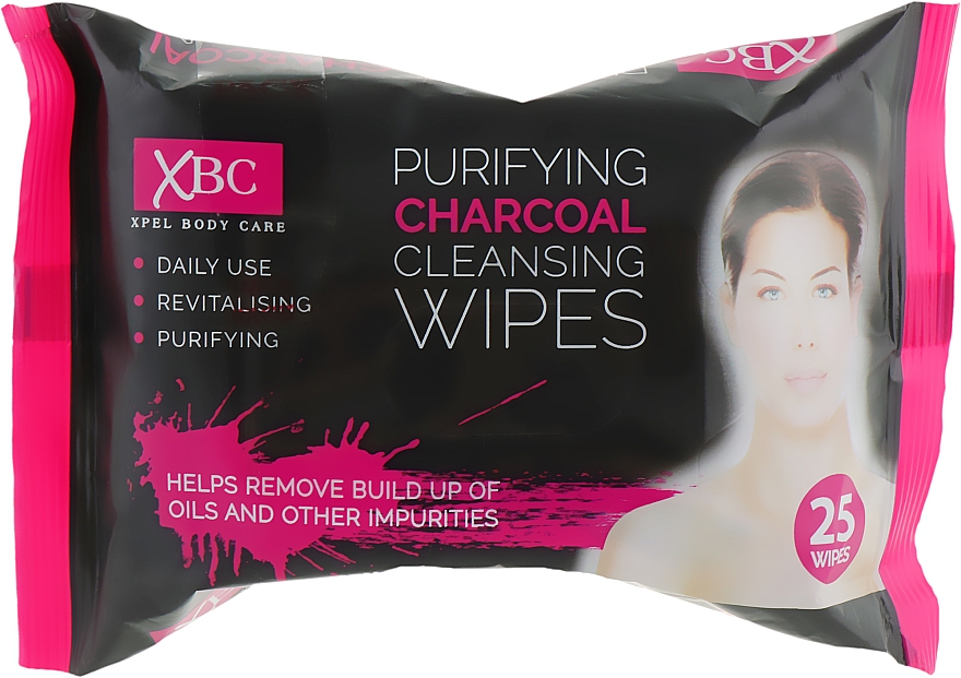 Chusteczki nawilżane do demakijażu Węgiel aktywowany - Xpel Marketing Ltd Body Care Purifying Charcoal Cleansing Facial Makeup Remover — Zdjęcie N1