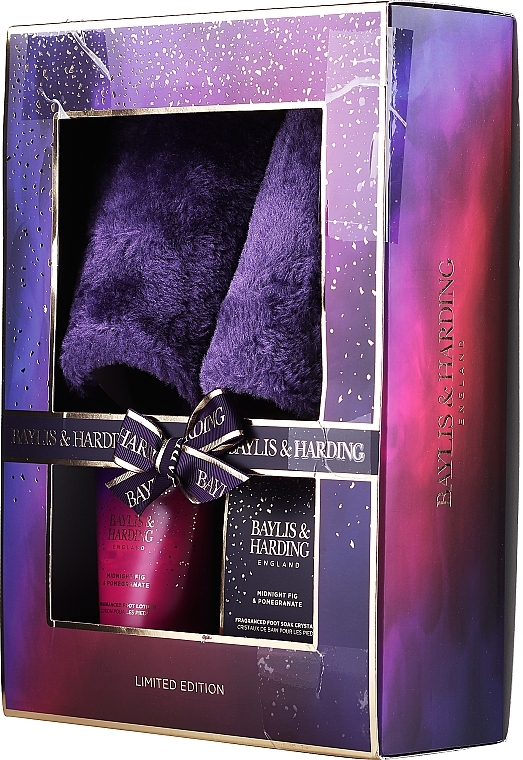 PRZECENA! Zestaw - Baylis & Harding Midnight Fig & Pomegranate Luxury Slipper Gift Set (foot/lot/140 ml + bath/salt/100 g + slipp/1 pair) * — Zdjęcie N2