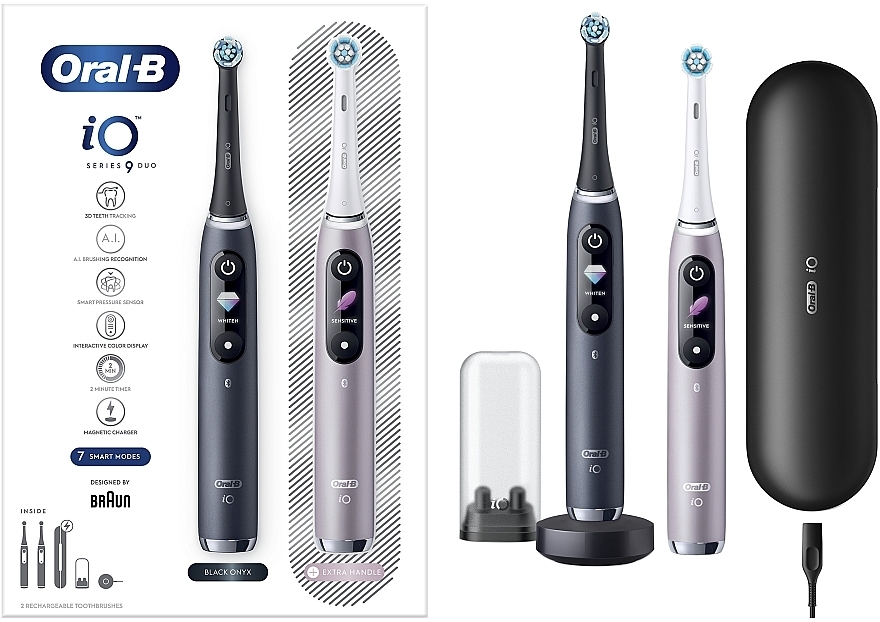 Zestaw elektrycznych szczoteczek do zębów - Oral-B iO Series 9 Duo Black Onyx, Rose — Zdjęcie N1