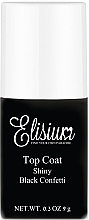 Top do lakieru hybrydowego - Elisium Top Coat Shiny Black Confetti — Zdjęcie N1