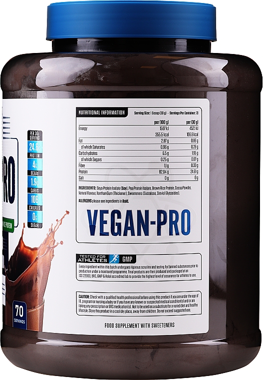 Białko o smaku czekoladowym dla sportowców - Applied Nutrition Vegan Pro Chocolate Protein Blend — Zdjęcie N2