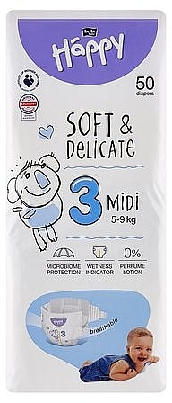 Pieluchy dziecięce 5-9 kg, rozmiar 3 Midi, 50 szt - Bella Baby Happy Soft & Delicate — Zdjęcie N1