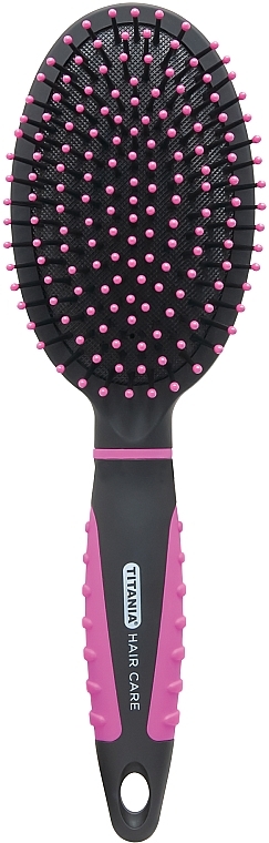 Szczotka do włosów owalna, 11 rzędów, czarno-różowa - Titania Hair Care Pneumatic Hair Brush Oval — Zdjęcie N1