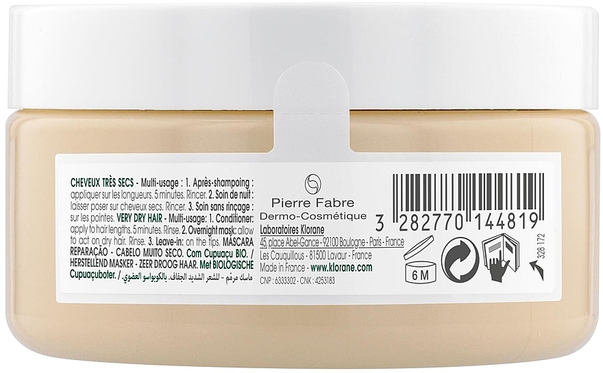 Odżywcza maska naprawcza do włosów z masłem cupuacu - Klorane Cupuacu Nourishing & Repairing Mask — Zdjęcie N2