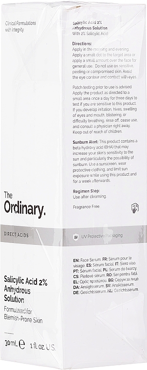 PRZECENA! Serum do twarzy z 2 % bezwodnym roztworem kwasu salicylowego - The Ordinary Salicylic Acid 2% Solution * — Zdjęcie N1