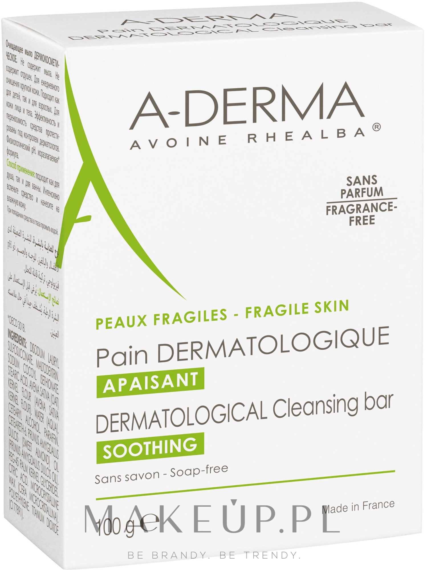Mydło dermatologiczne dla podrażnionej skóry Owies Rhealba - A-Derma Soap Free Dermatological Bar — Zdjęcie 100 g
