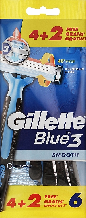 Zestaw jednorazowych maszynek do golenia, 4 + 2 szt. - Gillette Blue 3 Smooth