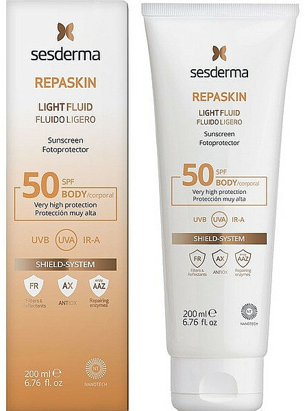 Lekki przeciwsłoneczny krem do ciała - SesDerma Laboratories Repaskin Light Fluid Body Sunscreen SPF50 — Zdjęcie N1