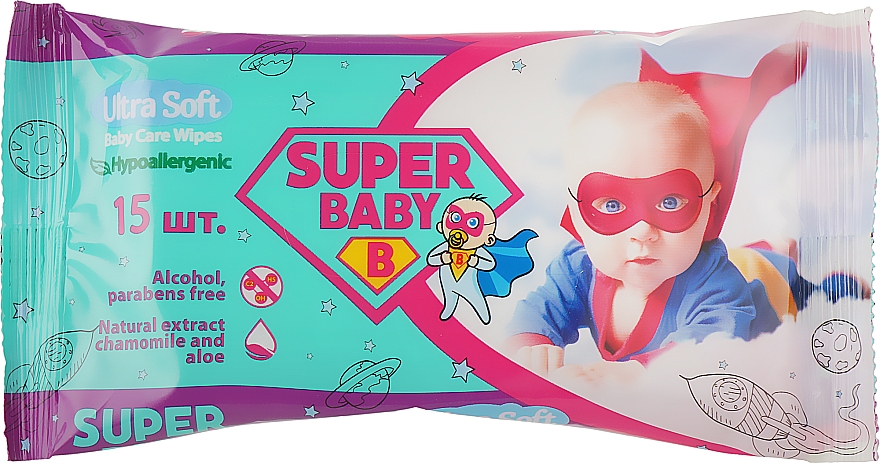 Chusteczki nawilżane z rumiankiem i aloesem, 15 szt. - Naturelle Super Baby Ultra Soft Wipes — Zdjęcie N1