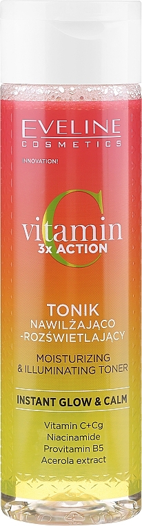 Tonik nawilżający i rozjaśniający - Eveline Cosmetics Vitamin C 3x Action Moisturizing and Illuminating Toner — Zdjęcie N1