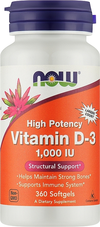Kapsułki żelatynowe Witamina D3 - Now Foods Vitamin D3 1000 IU — Zdjęcie N2