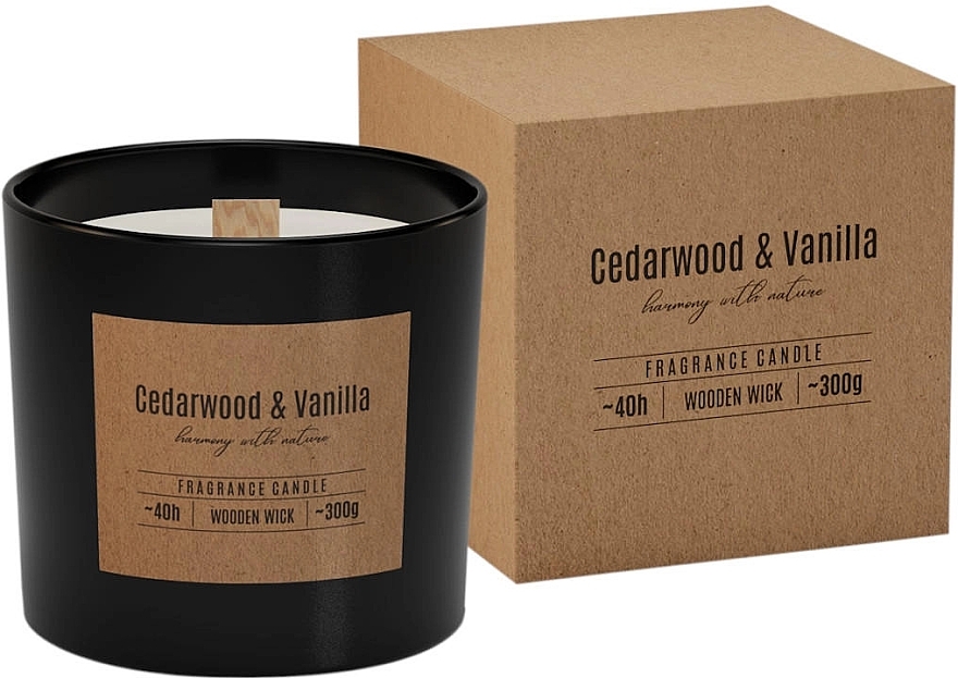 Świeca zapachowa z drewnianym knotem, w okrągłym szkle - Bispol Fragrance Candle Cedarwood & Vanilla — Zdjęcie N1