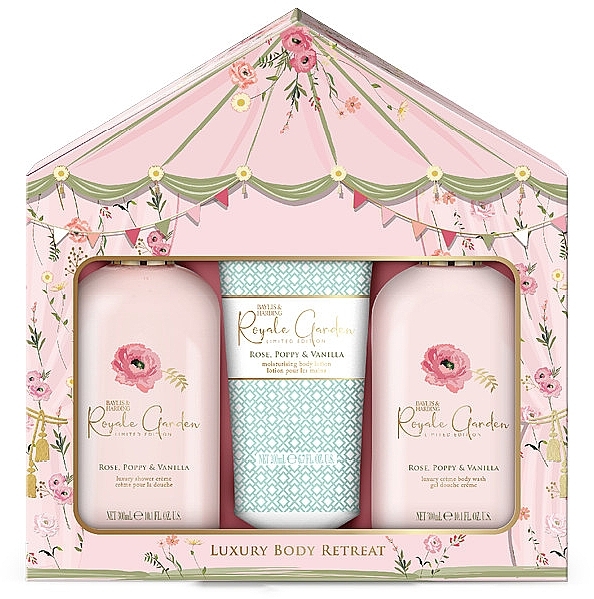 Zestaw - Baylis & Harding Royale Garden Rose, Poppy & Vanilla Luxury Body Retreat Gift Set (sh/cr/300ml + sh/gel/300ml + b/lot/200ml) — Zdjęcie N1