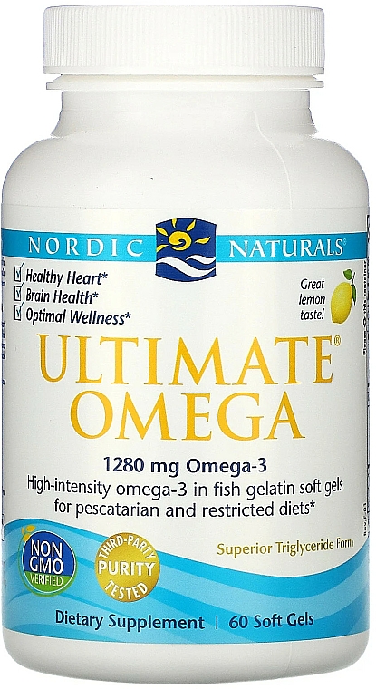 Wegański suplement diety w miękkich kapsułkach, Omega 3, 1280 mg - Nordic Naturals Ultimate Omega Xtra Lemon — Zdjęcie N1