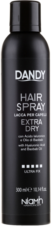Mocno utrwalający lakier do włosów z kwasem hialuronowym - Niamh Hairconcept Dandy Hair Spray Extra Dry Ultra Fix — Zdjęcie N2