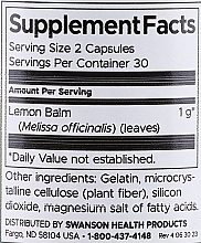 Suplement diety Melisa, 500 mg	 - Swanson Full Spectrum Lemon Balm — Zdjęcie N3