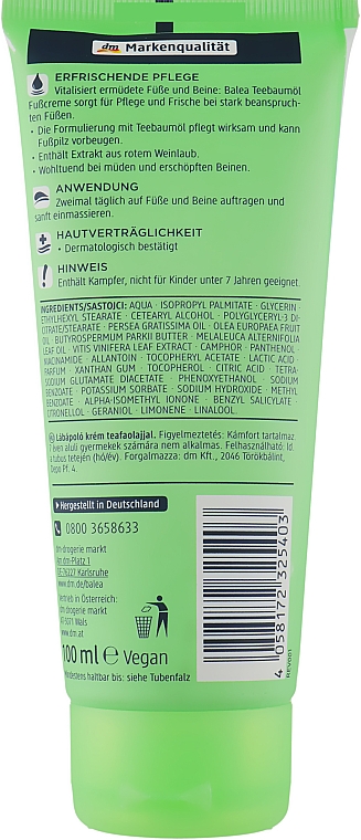 Krem do stóp z olejkiem z drzewa herbacianego - Balea Tea Tree Oil Foot Cream — Zdjęcie N2