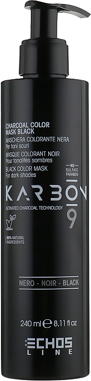 Maska z węglem aktywnym do ciemnych włosów - Echosline Karbon 9 Charcoal Color Mask Black — Zdjęcie N1