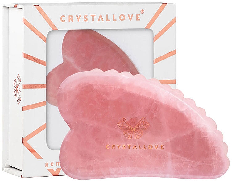 Płytka do masażu twarzy Gua Sha z różowego kwarcu - Crystallove 3D Rose Quartz Guasha — Zdjęcie N1