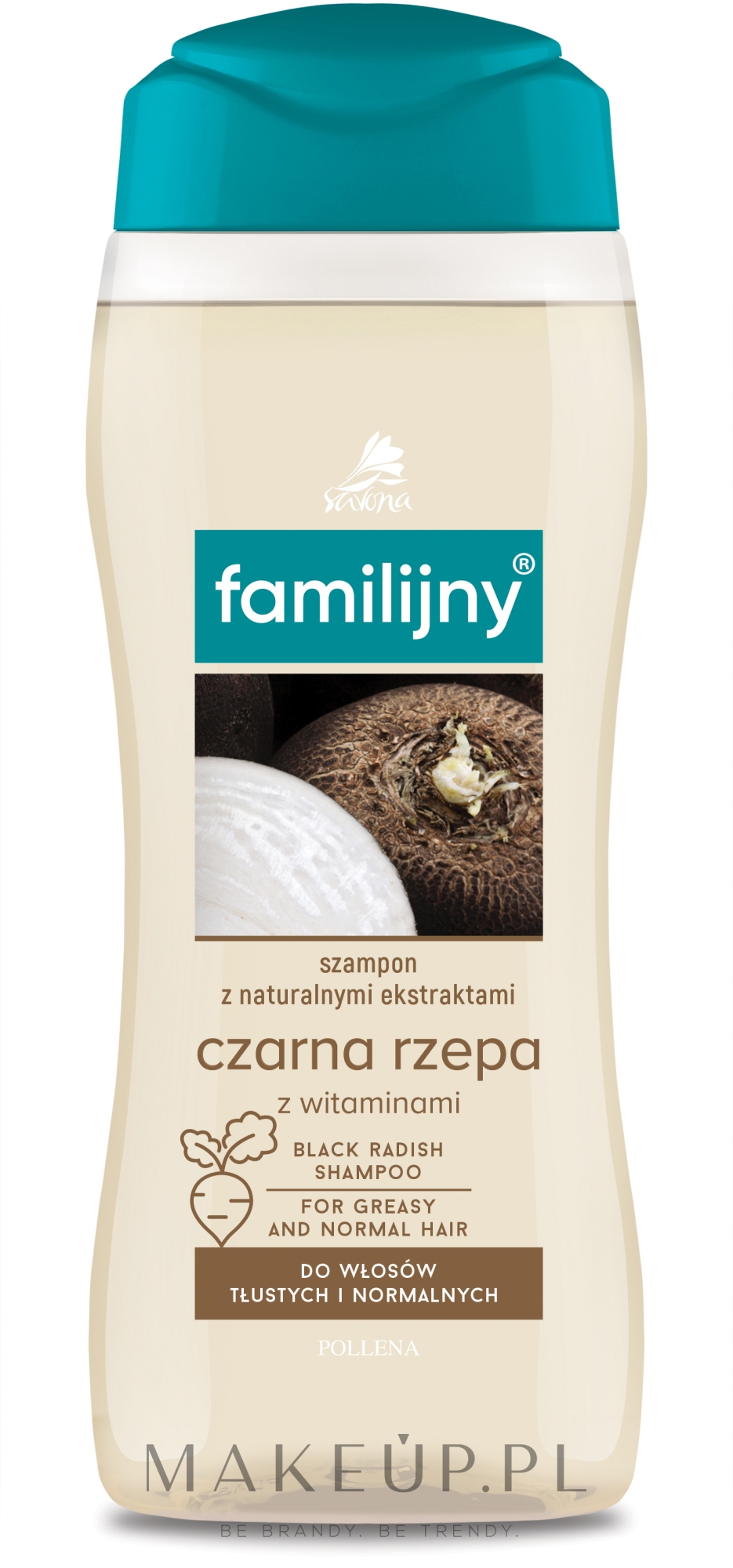 Familijny szampon z czarną rzepą i witaminami do włosów tłustych i normalnych - Pollena Savona — Zdjęcie 300 ml