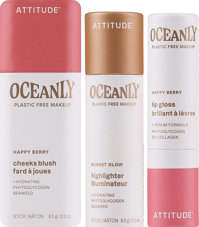 Zestaw - Attitude Oceanly Happy Berry Set (highl/8.5g + lip/stick/3.4g + blush/8.5g) — Zdjęcie N2