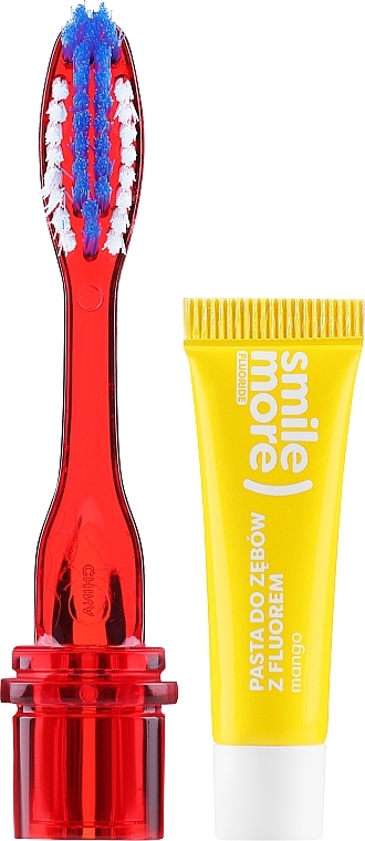 Zestaw w czerwonym etui (toothpaste 4 ml + toothbrush) - Hiskin Mango Travel Set — Zdjęcie N2