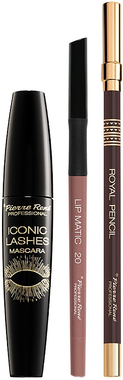 Zestaw - Pierre Rene Smoky Brown (mascara/15ml + eye/pencil/1.6g + lip/pencil/0.4g) — Zdjęcie N4