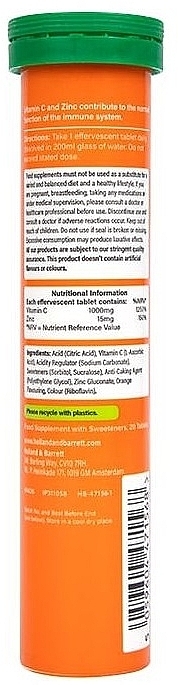 Witamina C z cynkiem w tabletkach musujących - Holland & Barrett Vitamin C & Zinc Fizz Orange — Zdjęcie N3