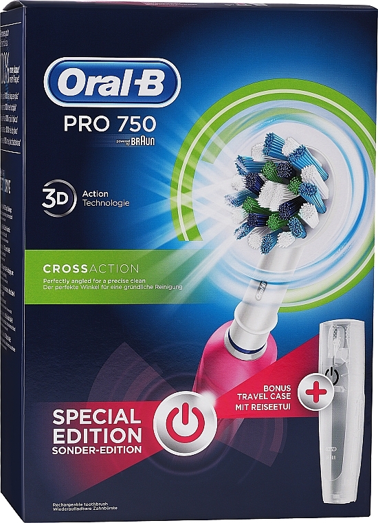 Zestaw - Oral-B Pro 750 Cross Action White Pink (toothbrush/1pc + case/1pc) — Zdjęcie N1
