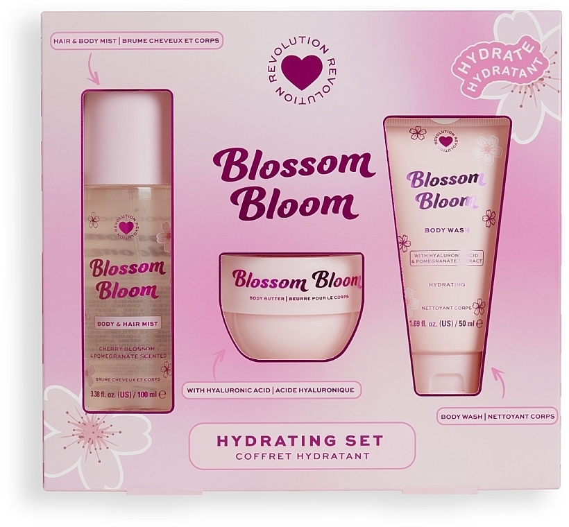 Zestaw - I Heart Revolution Blossom Bloom Hydrating Set (sh/gel/50ml+b/cr/68g+b/mist/100ml) — Zdjęcie N1