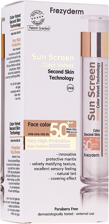 PRZECENA! Przeciwsłoneczny krem do twarzy - Frezyderm Sun Screen Color Velvet Face Cream SPF 50+ * — Zdjęcie N3