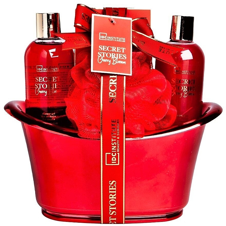 Zestaw - IDC Institute Secret Stories Cherry Blosom Set (sh/gel/200ml + b/wash/200ml + b/salt/250g + sponge/1pcs) — Zdjęcie N2