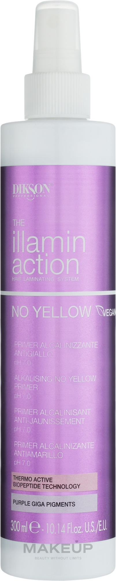 Primer neutralizujący zażółcenia do laminowania włosów - Dikson Illaminaction Alkalising No Yellow Primer pH 7.0 — Zdjęcie 300 ml