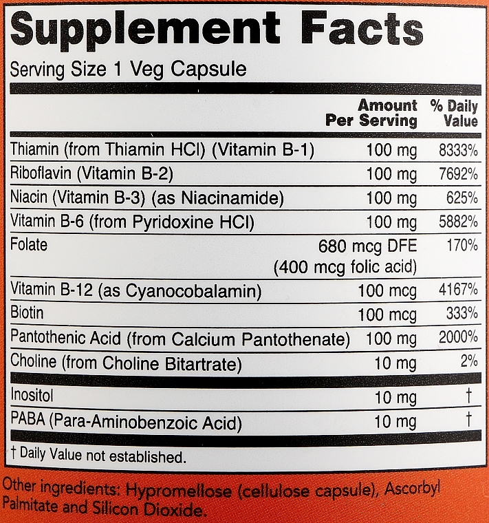 Kompleks witamin z grupy B - Now Foods Vitamin B-100 Veg Capsules — Zdjęcie N2