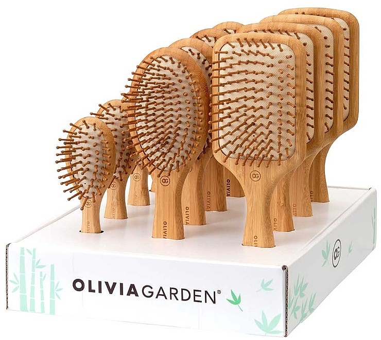 Zestaw szczotek do włosów, 12 sztuk - Olivia Garden Bamboo Touch Massage Display — Zdjęcie N1