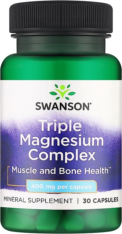 Suplement diety Kompleks magnezu, 400 mg, 30 kapsułek - Swanson Triple Magnesium Complex — Zdjęcie N1