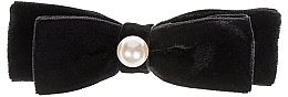 Spinka do włosów 417406, czarna aksamitna kokardka z perłowym koralikiem - Glamour — Zdjęcie N2