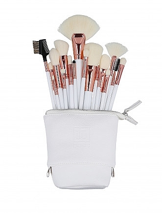 Zestaw 18 pędzli do makijażu + torebka, biały - ILU Basic Mu White Makeup Brush Set — Zdjęcie N1
