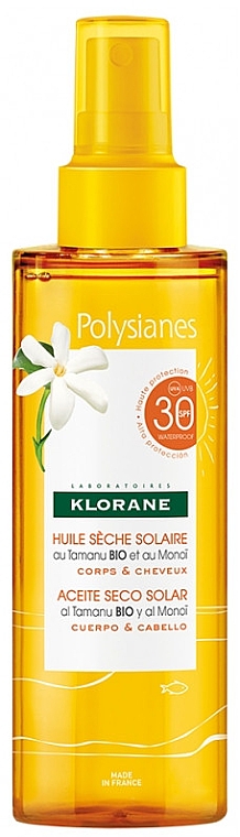 Suchy olejek przeciwsłoneczny SPF30 - Klorane Polysianes Solaire Dry Oil Tamanu and Monoi — Zdjęcie N1